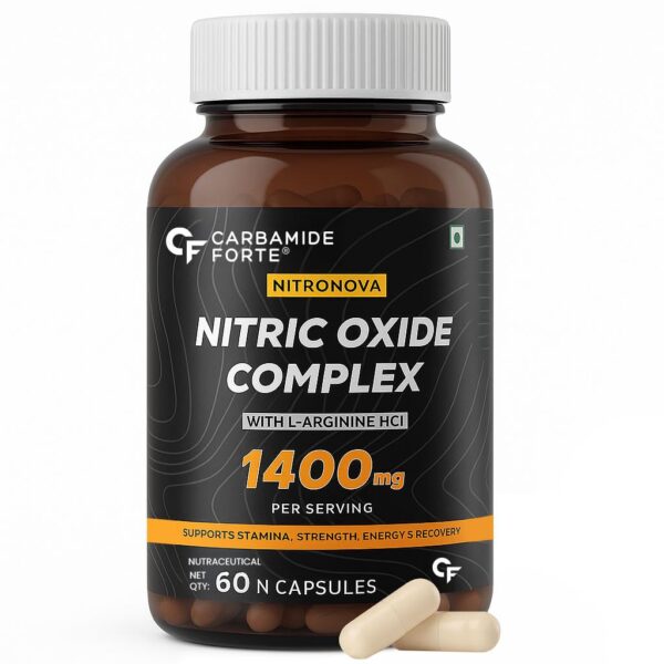 Carbamide Forte Nitric Oxide Supplement for Adults 1200mg with L-Arginine HCL, AAKG, L Citrulline Malate, Beet Root Extract & Caffeine,Veg Capsules 60 Count