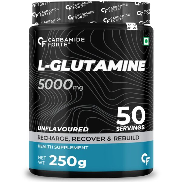Carbamide Forte L Glutamine Powder 5000mg | L Glutamine Supplement for Men | Post Workout Muscle Recovery Supplements for Men - Unflavoured - 250 grams