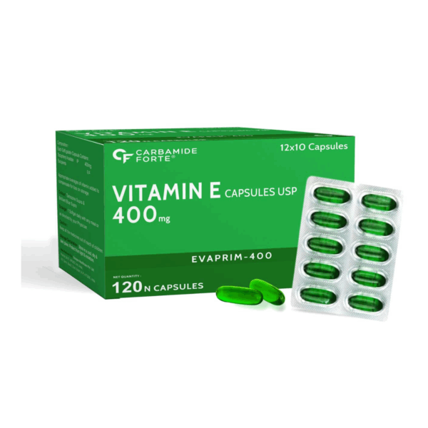 Carbamide Forte 400 mg Vitamin E Capsules for Face and Hair | 100% Natural Vitamin E Supplement with Vitamin E Oil | Paraben Free - 120 Capsules