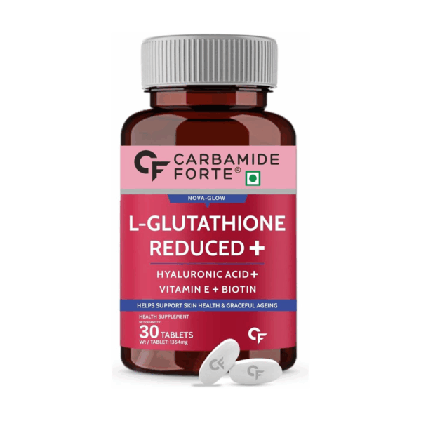 Carbamide Forte Japanese Reduced L Glutathione Tablets 500mg with Vitamin C | Glutathione Supplement with Hyaluronic Acid, Vitamin E, C, Lycopene & Biotin – 30 Veg Tablets