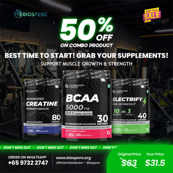 Carbamide Forte 3-in-1 Gym Combo | BCAA 5000mg + Creatine Monohydrate 250g + Pre-Workout | Muscle Growth, Strength & Recovery | For Men & Women