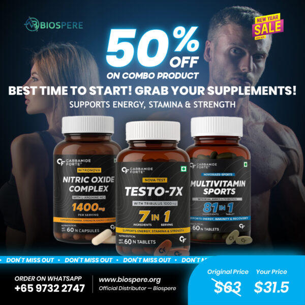 Carbamide Forte Men’s Performance & Vitality Combo | Nitric Oxide Booster + Multivitamin (81 Ingredients) + Testosterone Booster | Energy, Strength, Endurance & Muscle Support | 60 Veg Tablets/Capsules Each